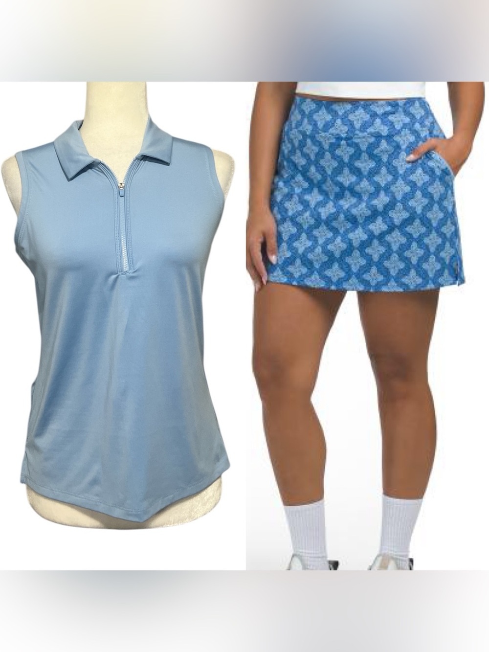 🆕 SIGRID OLSEN Golf & Tennis UPF50 Sleeveless Top and Printed Skort Set
